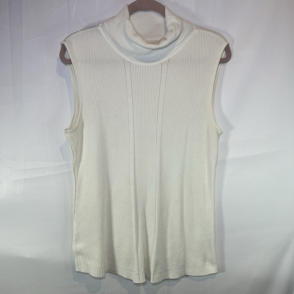 Cato Womens‎ 18/20W White Knit Sleeveless Turtleneck Sweater Professional Mock